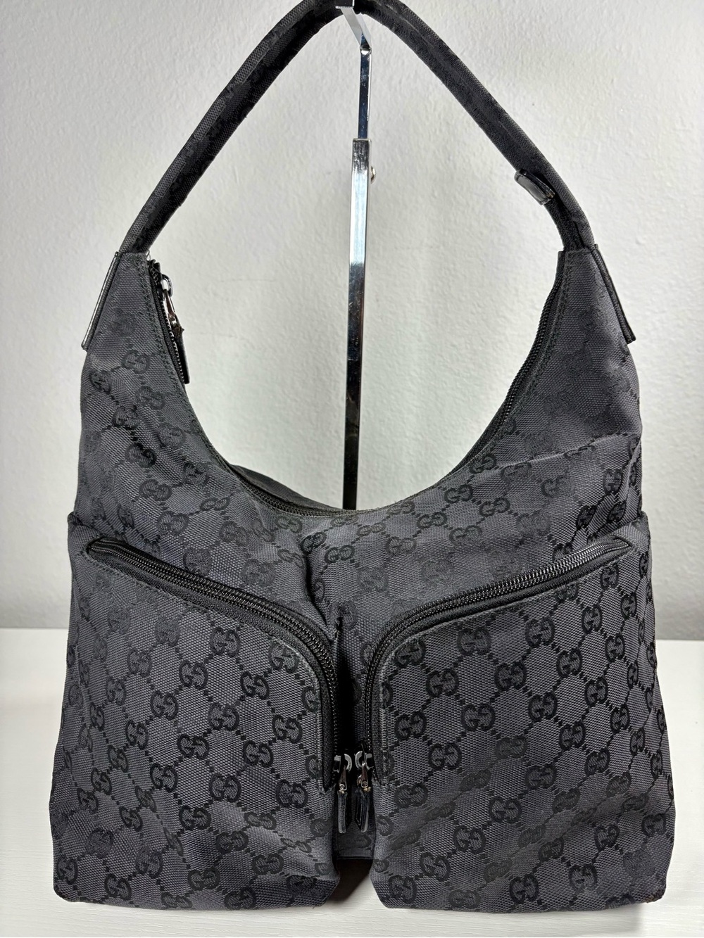 Gucci GG Monogram Black Canvas Shoulder Bag